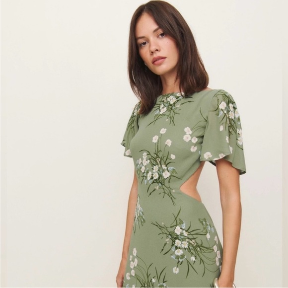 NWT Reformation green Floral backless dress - the coralie dress in Bonita 0 - Picture 4 of 10